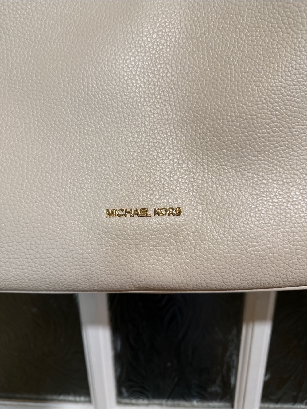 Michael Kors Pebbled Leather Tote in Light Cream with Gold Logo